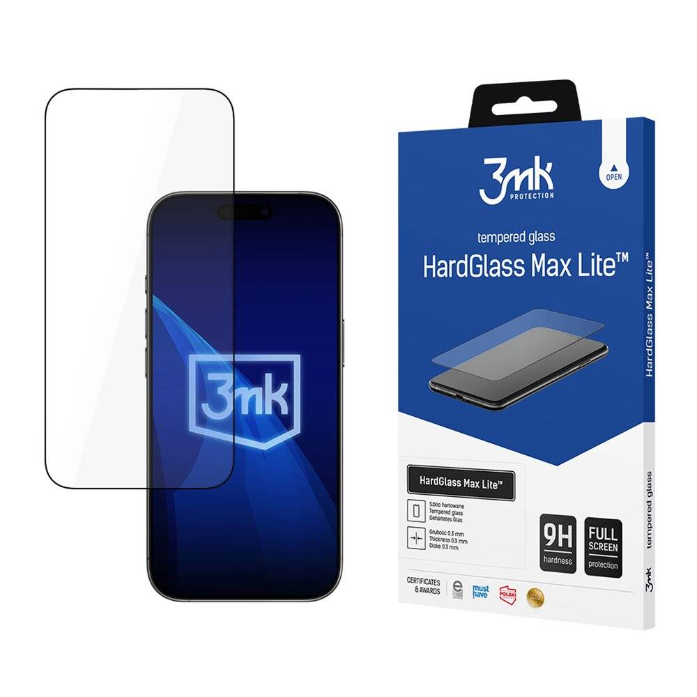 3mk HardGlass Max Lite Schwarzes gehärtetes Glas iPhone Air