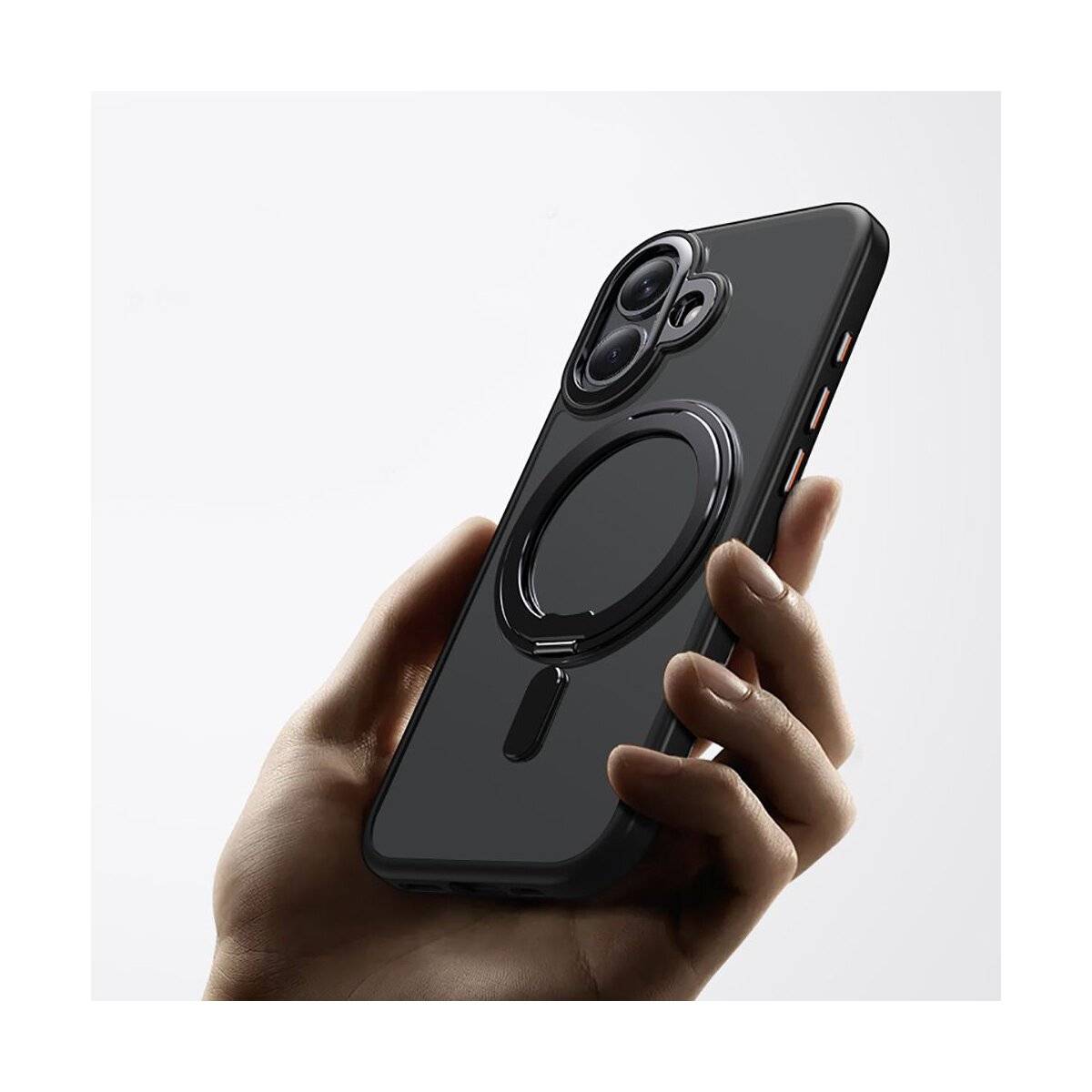 Ein Smartphone-Case wird vor einem Straßenhintergrund gezeigt und hebt „Military Grade Protection
