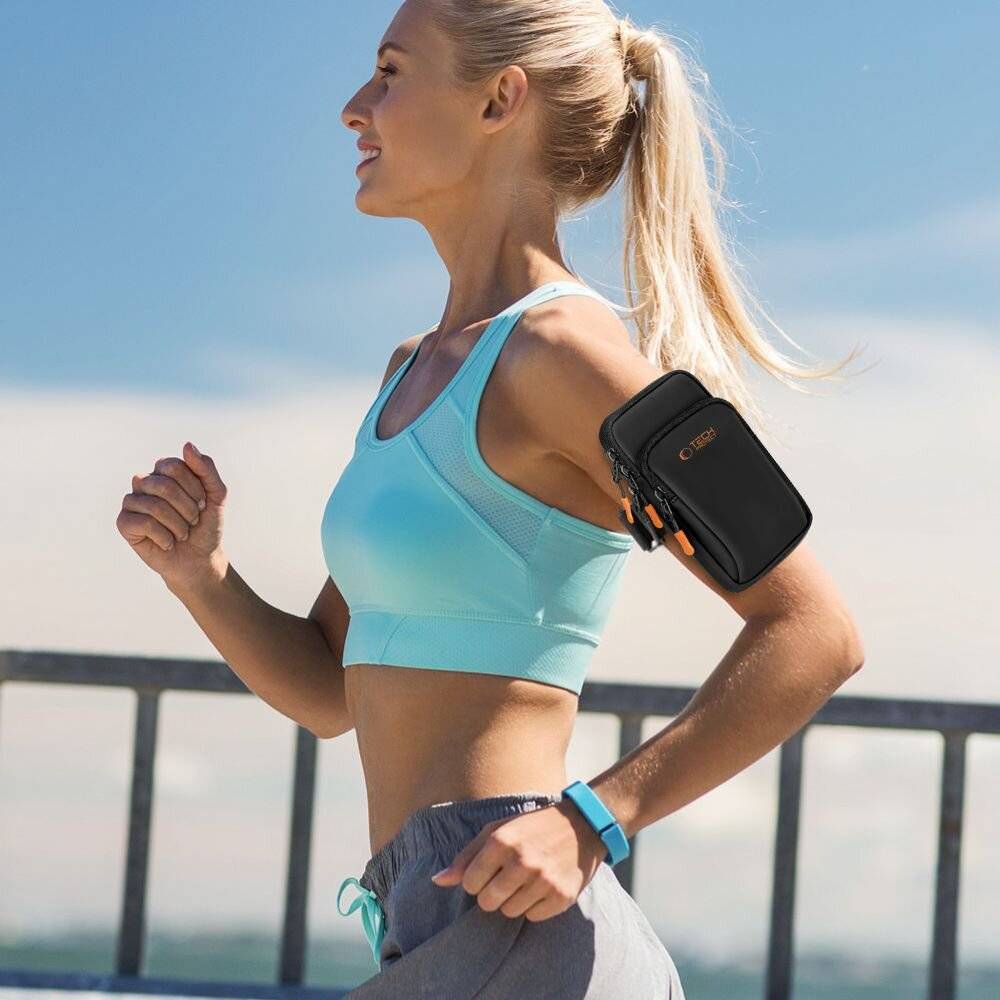 Tech-Protect M7 Universal Sportarmbandhülle - Schwarz und Orange