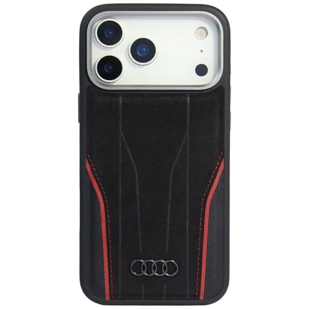 Audi R8 Echtleder MagSafe Hülle iPhone 17 Pro - Schwarz Rot
