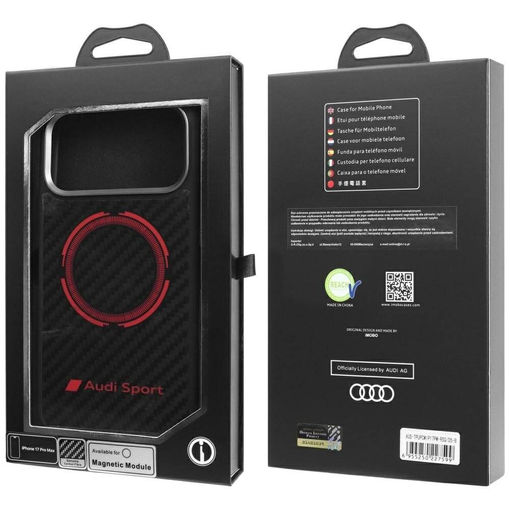 Audi RSQ Carbon Fiber Sport Red Circle MagSafe Case iPhone 17 Pro Max – Schwarz
