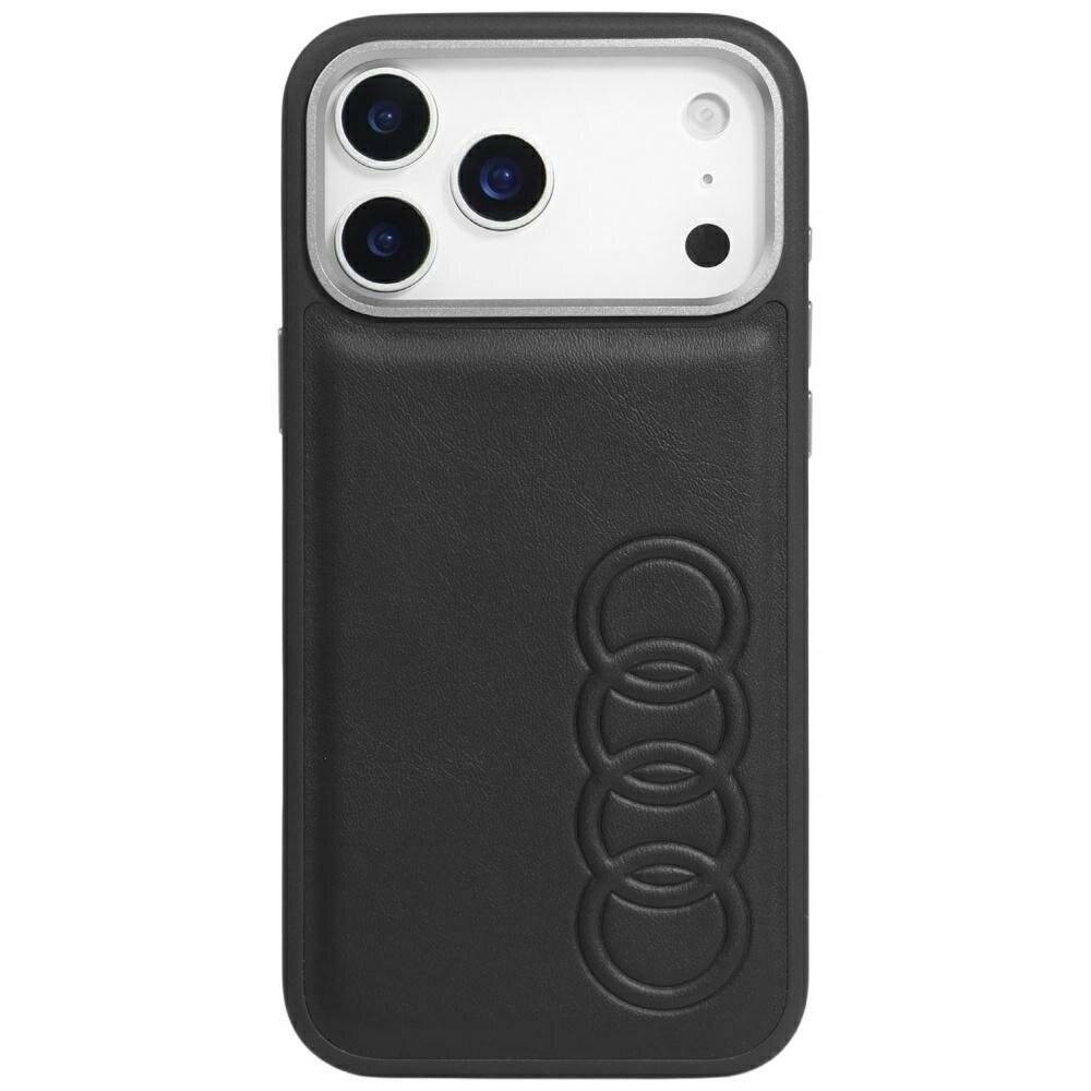 Ein dunkelgraues Smartphone-Case mit integriertem Kickstand und drei Kameraausschnitten auf der Rückseite, gekennzeichnet mit „Spigen