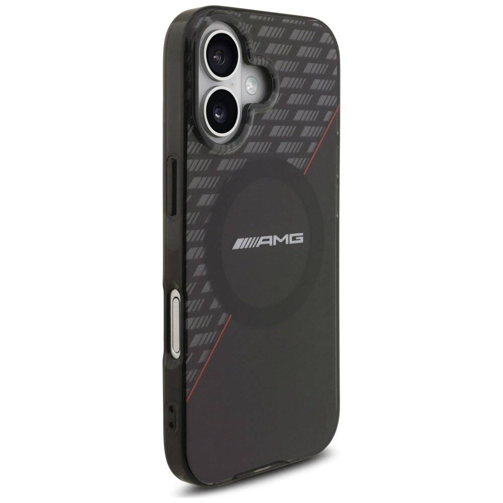 Ein schwarzes Smartphone-Case mit dualen Kameraaussparungen und einem Mercedes-Benz-Logo am unteren Ende, das ein elegantes und glattes Design aufweist.