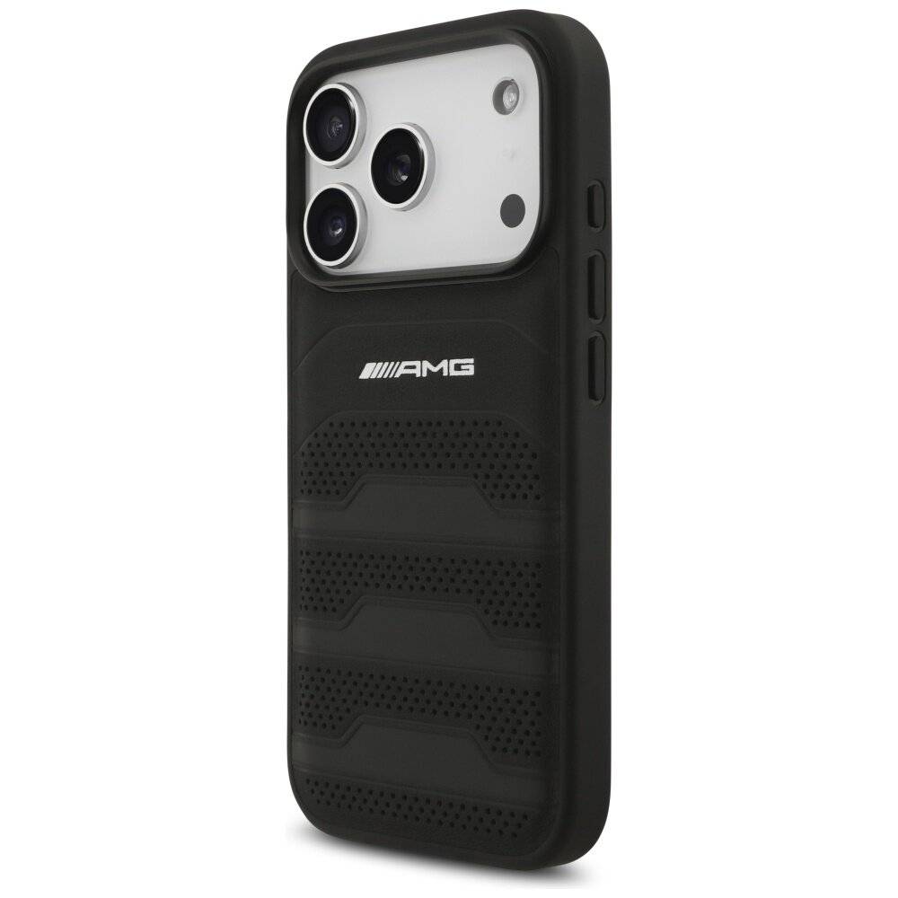 AMG Lederhülle mit geprägtem Linien-Logo für iPhone 17 Pro – Schwarz