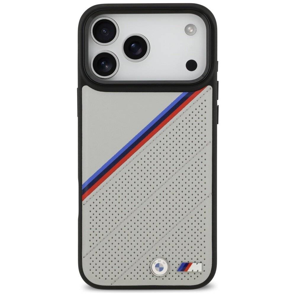 BMW M Tricolor Metal Logo MagSafe Case iPhone 17 Pro Max – Grau