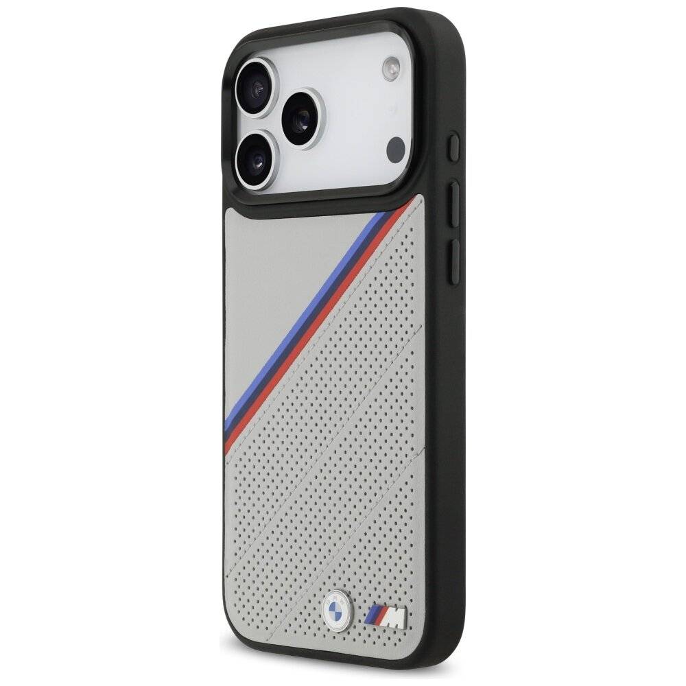 BMW M Tricolor Metal Logo MagSafe Case iPhone 17 Pro Max – Grau