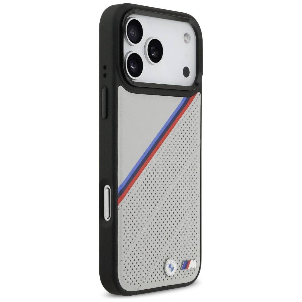 BMW M Tricolor Metal Logo MagSafe Case iPhone 17 Pro Max – Grau