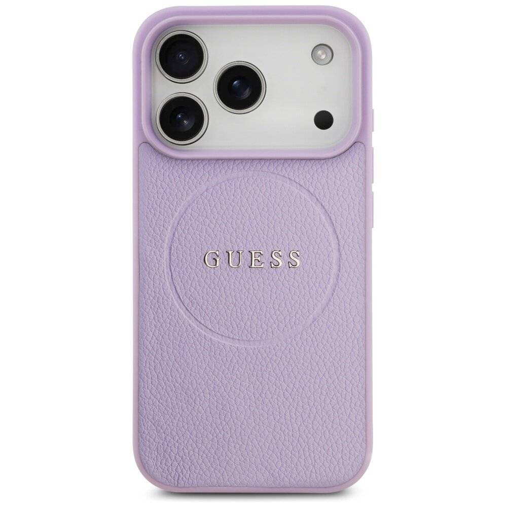 Violette Smartphone-Hülle mit strukturierter Oberfläche, die das „GUESS