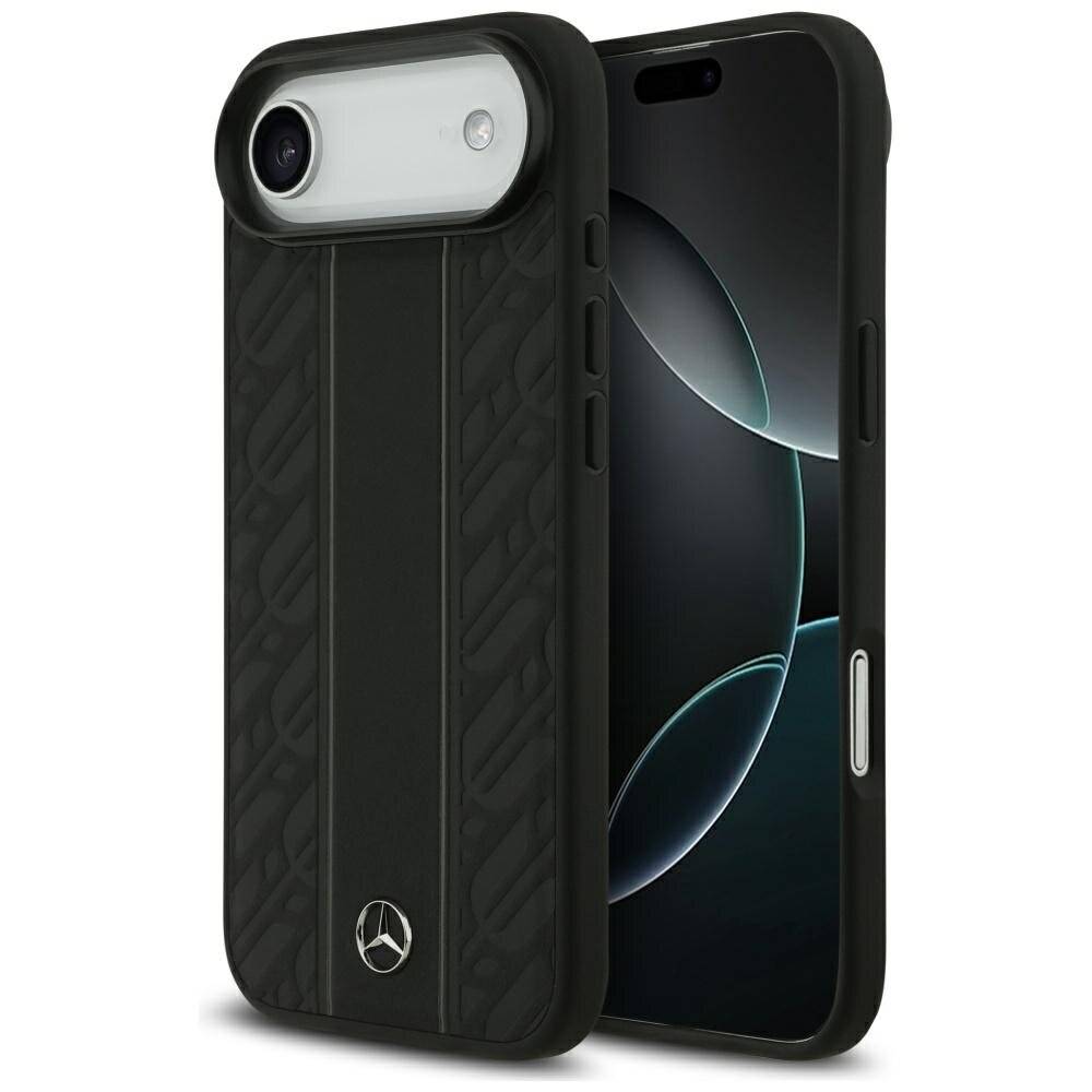 Mercedes Leder Laurel Leaves Stripes MagSafe Case iPhone 17 Air - Schwarz