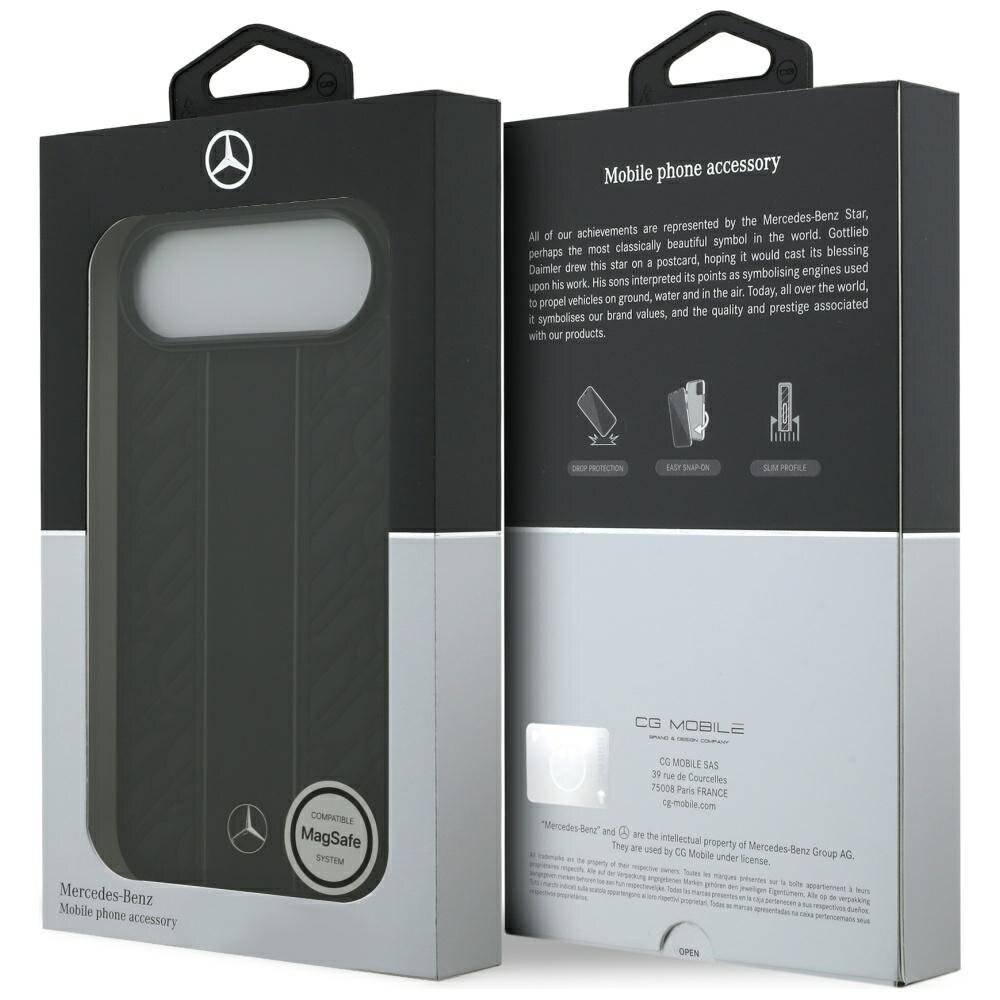 Mercedes Leder Laurel Leaves Stripes MagSafe Case iPhone 17 Air - Schwarz