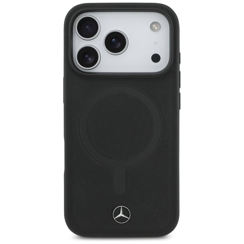 Mercedes Plain MagSafe Case aus glattem Leder für iPhone 17 Pro – Schwarz