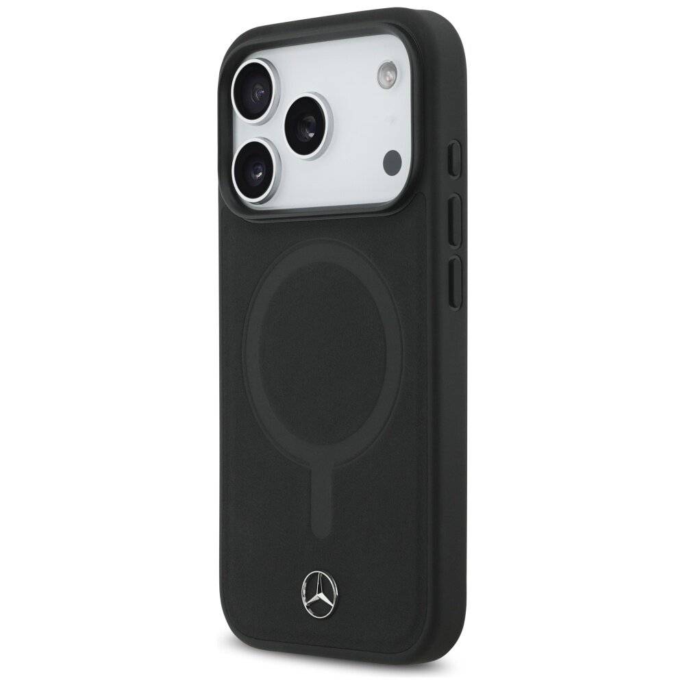 Mercedes Plain MagSafe Case aus glattem Leder für iPhone 17 Pro – Schwarz
