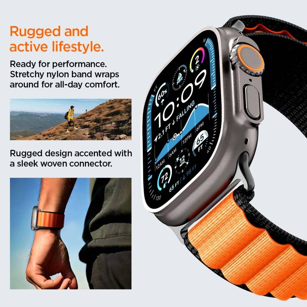 Spigen WBF1 Armband für Apple Watch 44 / 45 / 46 / 49 mm - Schwarz und Orange