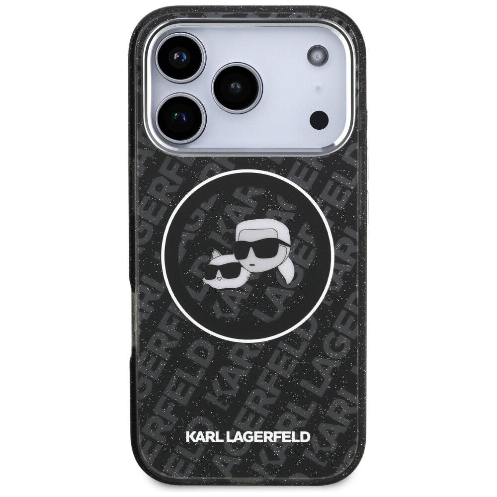 Karl Lagerfeld IML Glitter Karl&Choupette Heads Logo MagSafe Case iPhone 17 Pro - Schwarz