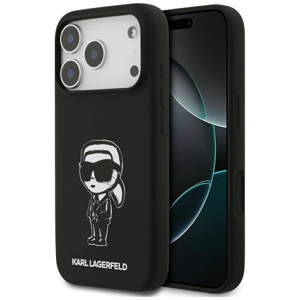 Karl Lagerfeld Silikonhülle Karl-Skizze Logo MagSafe iPhone 17 Pro – Schwarz