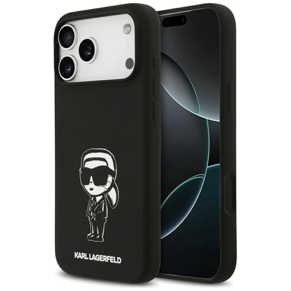 Karl Lagerfeld Silikonhülle Karl-Skizze Logo MagSafe iPhone 17 Pro Max – Schwarz