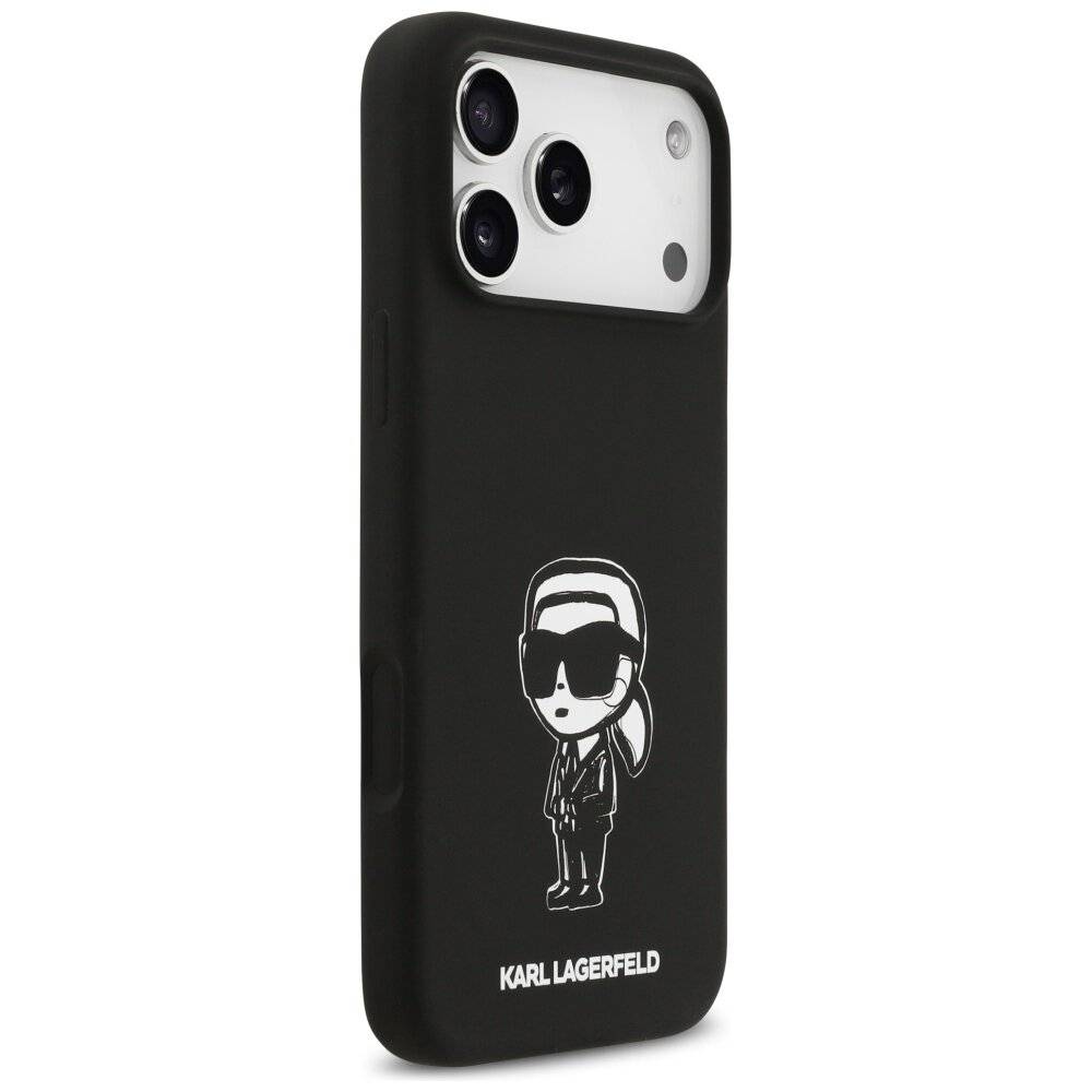 Karl Lagerfeld Silikonhülle Karl-Skizze Logo MagSafe iPhone 17 Pro Max – Schwarz