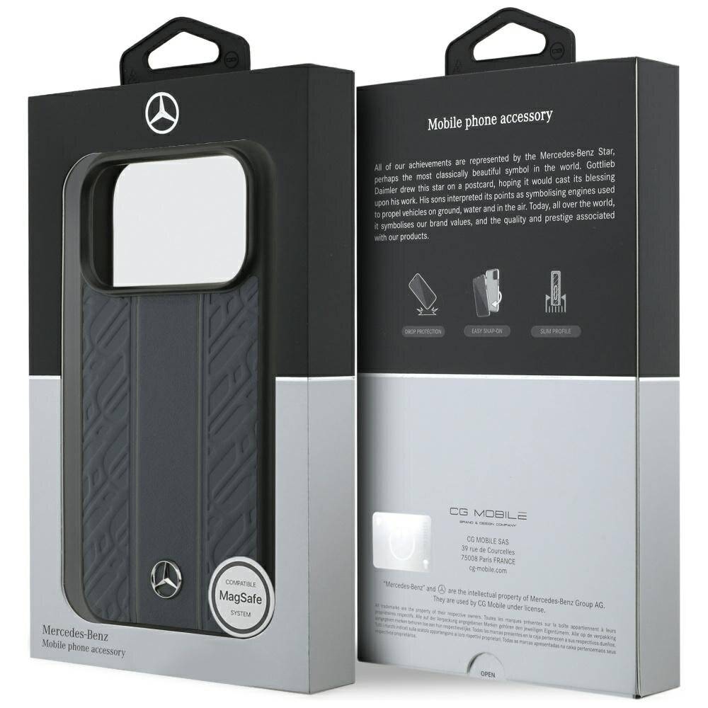 Mercedes Leather Laurel Leaves Stripes MagSafe Case iPhone 17 Pro - Blau