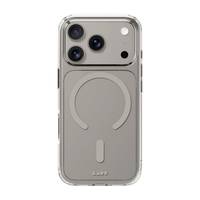 Ein Smartphone mit einem grauen Gehäuse, das auf der Rückseite ein kreisförmiges und vertikales Linienmuster aufweist, zusammen mit drei Kameraobjektiven.