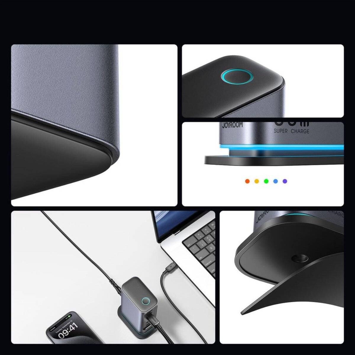 Joyroom JR-TCM02 GaN 65W Ladestation 4×USB-C 2×USB-A UK Stecker Grau