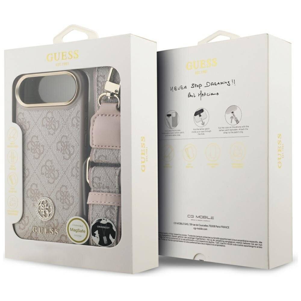 Guess 4G Strass Logo & Big Strap Metal Buttons MagSafe Case iPhone Air - Pink