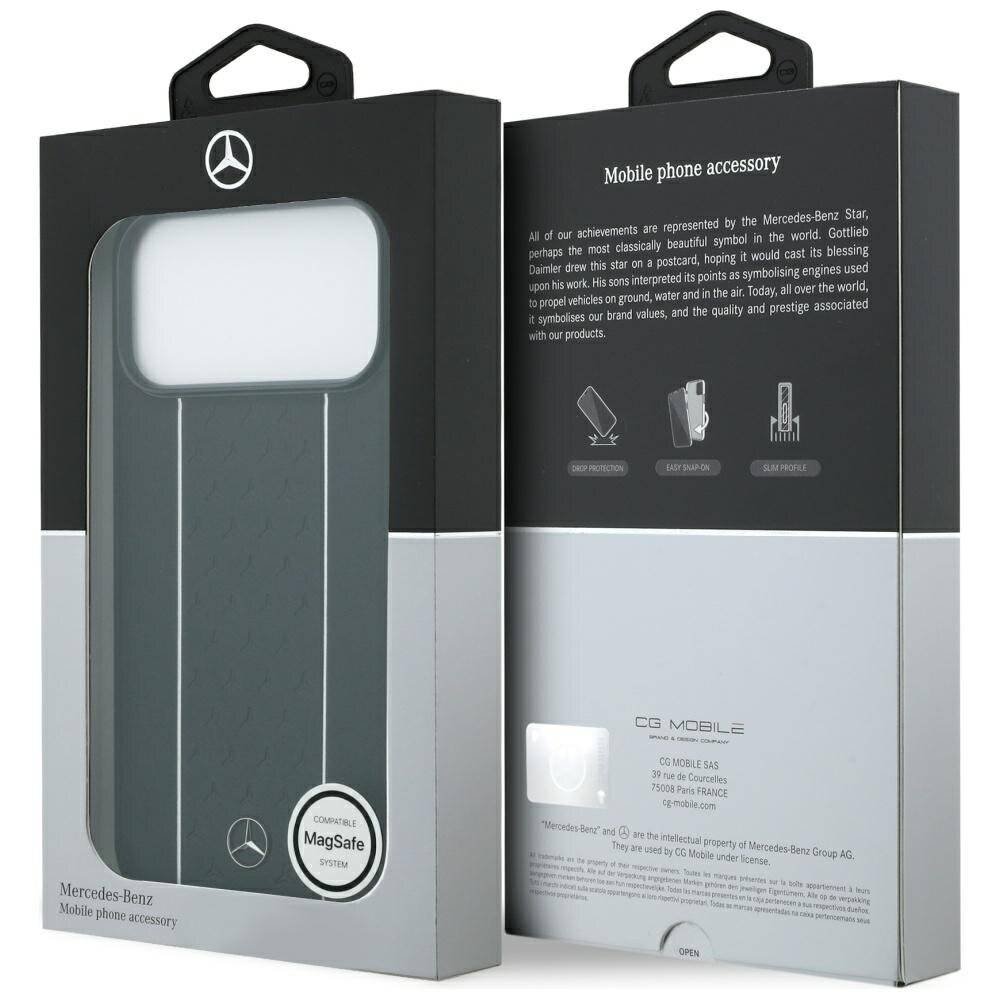 Mercedes Leder Sternmuster Streifen MagSafe Hülle iPhone 17 Pro Max - Schwarz