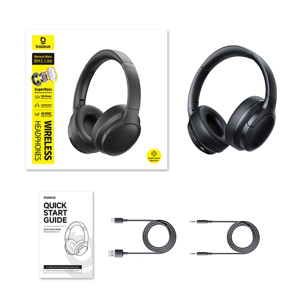 Baseus Bass BH1 Lite Kabellose On-Ear-Kopfhörer mit Bluetooth 6.0 - Schwarz
