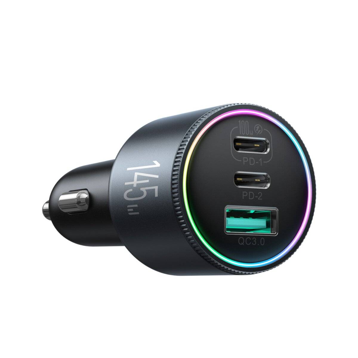 Autolader mit zwei USB-C-Anschlüssen mit den Bezeichnungen „PD-1