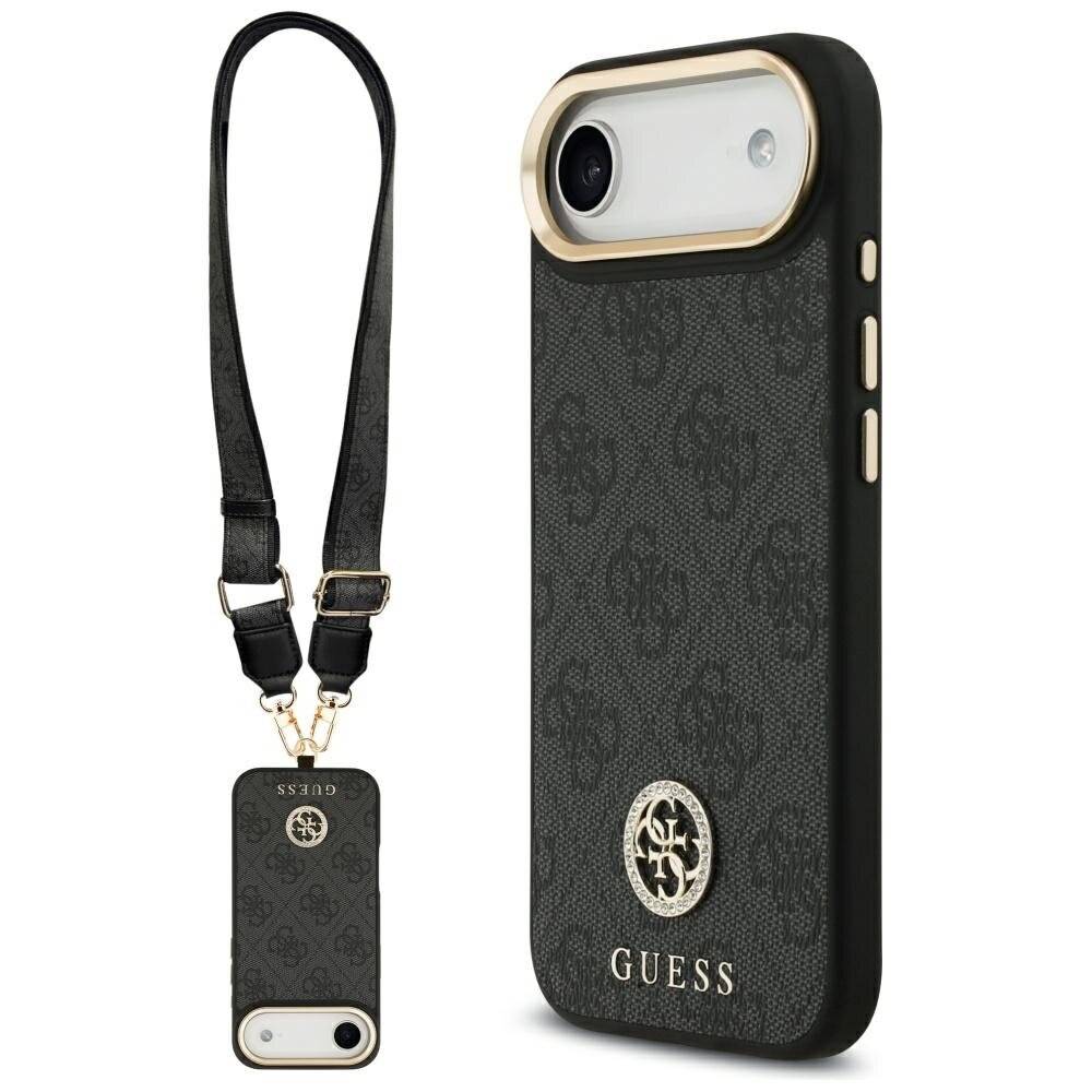Guess 4G Strass Logo & Big Strap Metal Buttons MagSafe Case iPhone Air - Schwarz