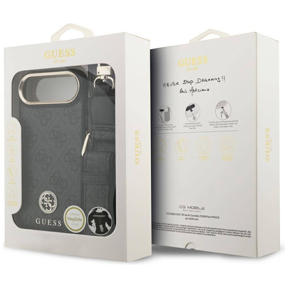 Guess 4G Strass Logo & Big Strap Metal Buttons MagSafe Case iPhone Air - Schwarz