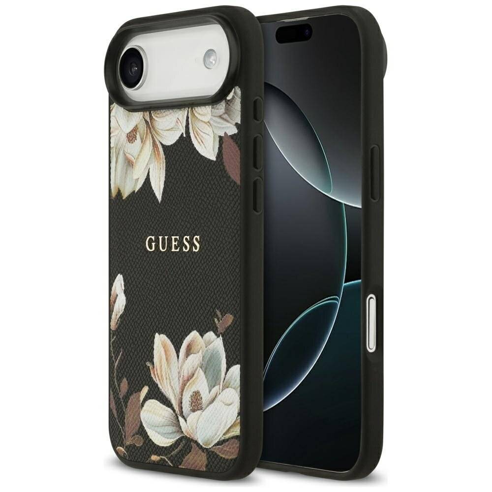 Guess Grained Flowers Classic Logo MagSafe Hülle iPhone Air - Schwarz