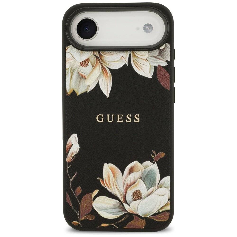 Guess Grained Flowers Classic Logo MagSafe Hülle iPhone Air - Schwarz