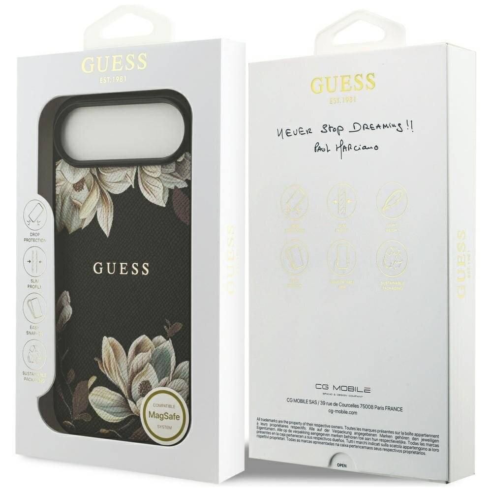 Guess Grained Flowers Classic Logo MagSafe Hülle iPhone Air - Schwarz