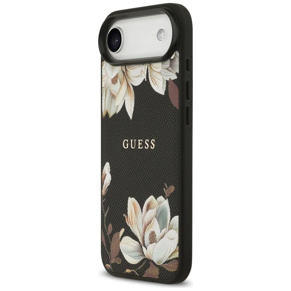 Guess Grained Flowers Classic Logo MagSafe Hülle iPhone Air - Schwarz