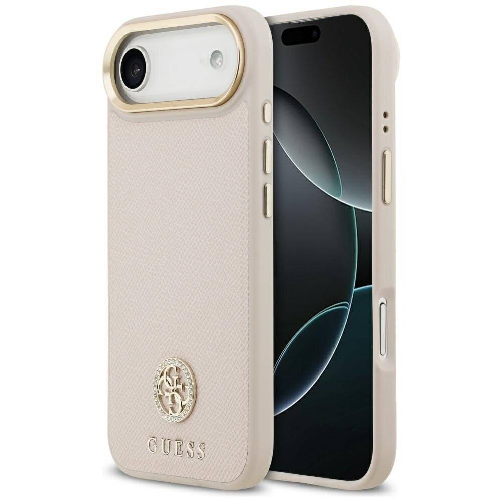 Guess MagSafe iPhone Air Hülle mit Strass-Logo und genarbter Oberfläche – Rosa