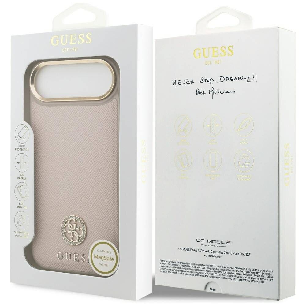 Guess MagSafe iPhone Air Hülle mit Strass-Logo und genarbter Oberfläche – Rosa
