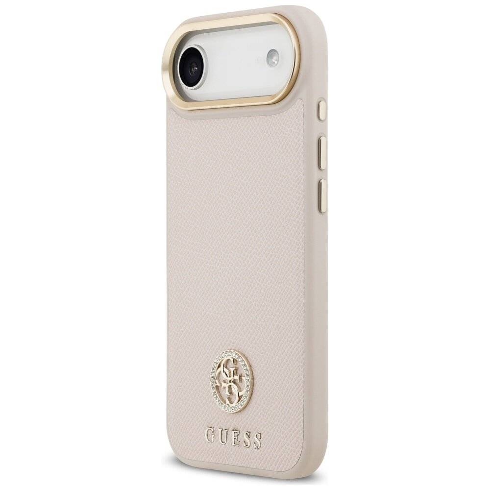 Guess MagSafe iPhone Air Hülle mit Strass-Logo und genarbter Oberfläche – Rosa