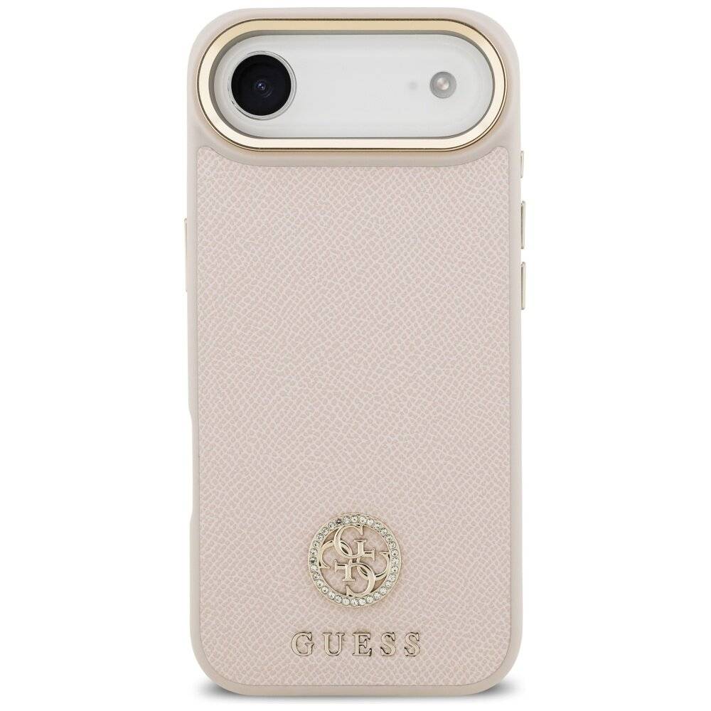Guess MagSafe iPhone Air Hülle mit Strass-Logo und genarbter Oberfläche – Rosa