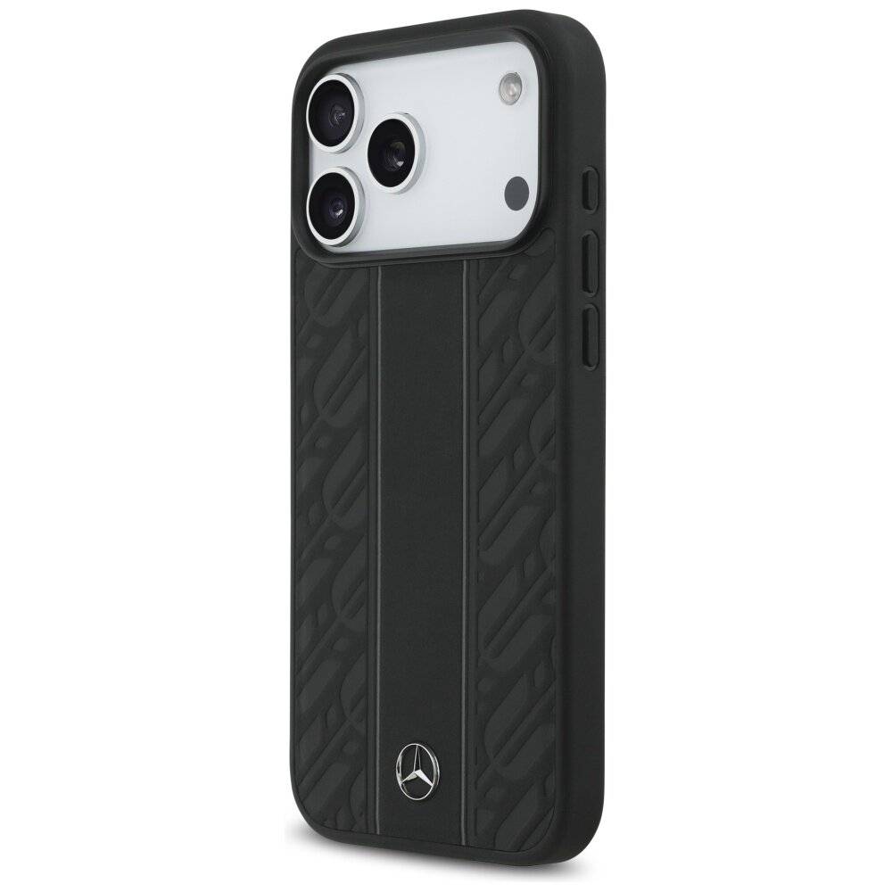 Mercedes Leather Laurel Leaves Stripes MagSafe Case iPhone 17 Pro Max - Schwarz