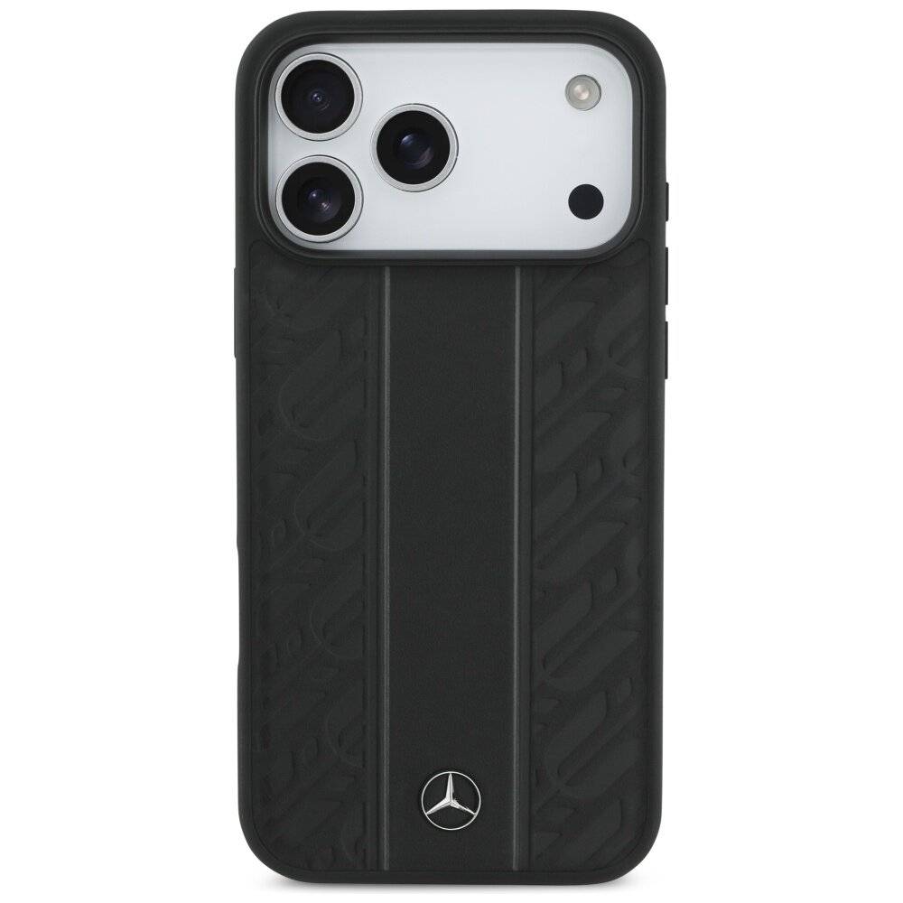 Mercedes Leather Laurel Leaves Stripes MagSafe Case iPhone 17 Pro Max - Schwarz