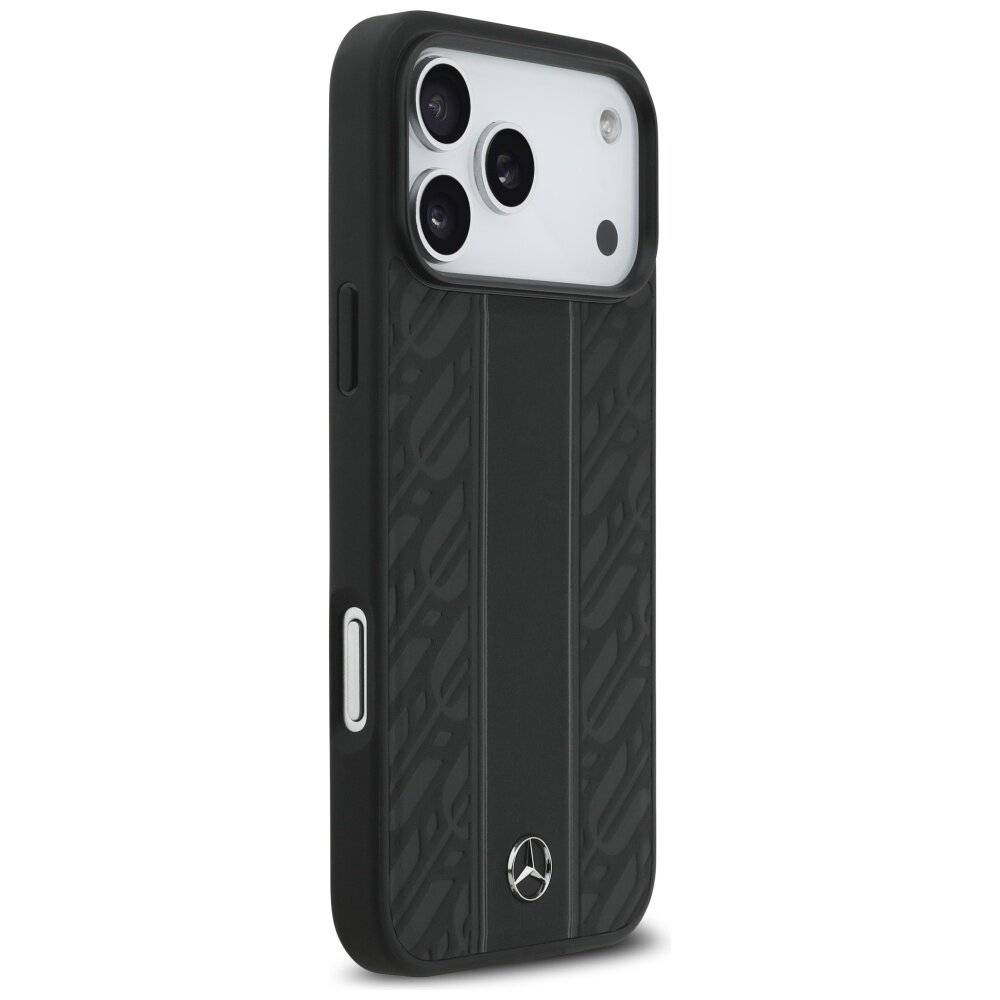 Mercedes Leather Laurel Leaves Stripes MagSafe Case iPhone 17 Pro Max - Schwarz