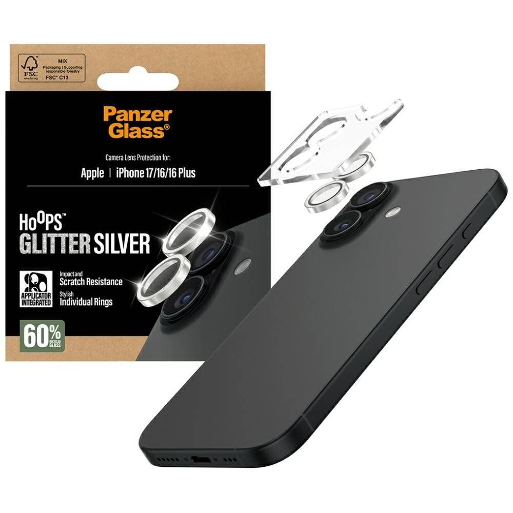 Schutzglass Hoops Glitter Displayschutzfolie gehärtetem Glas iPhone 17 / 16 Plus – Silber