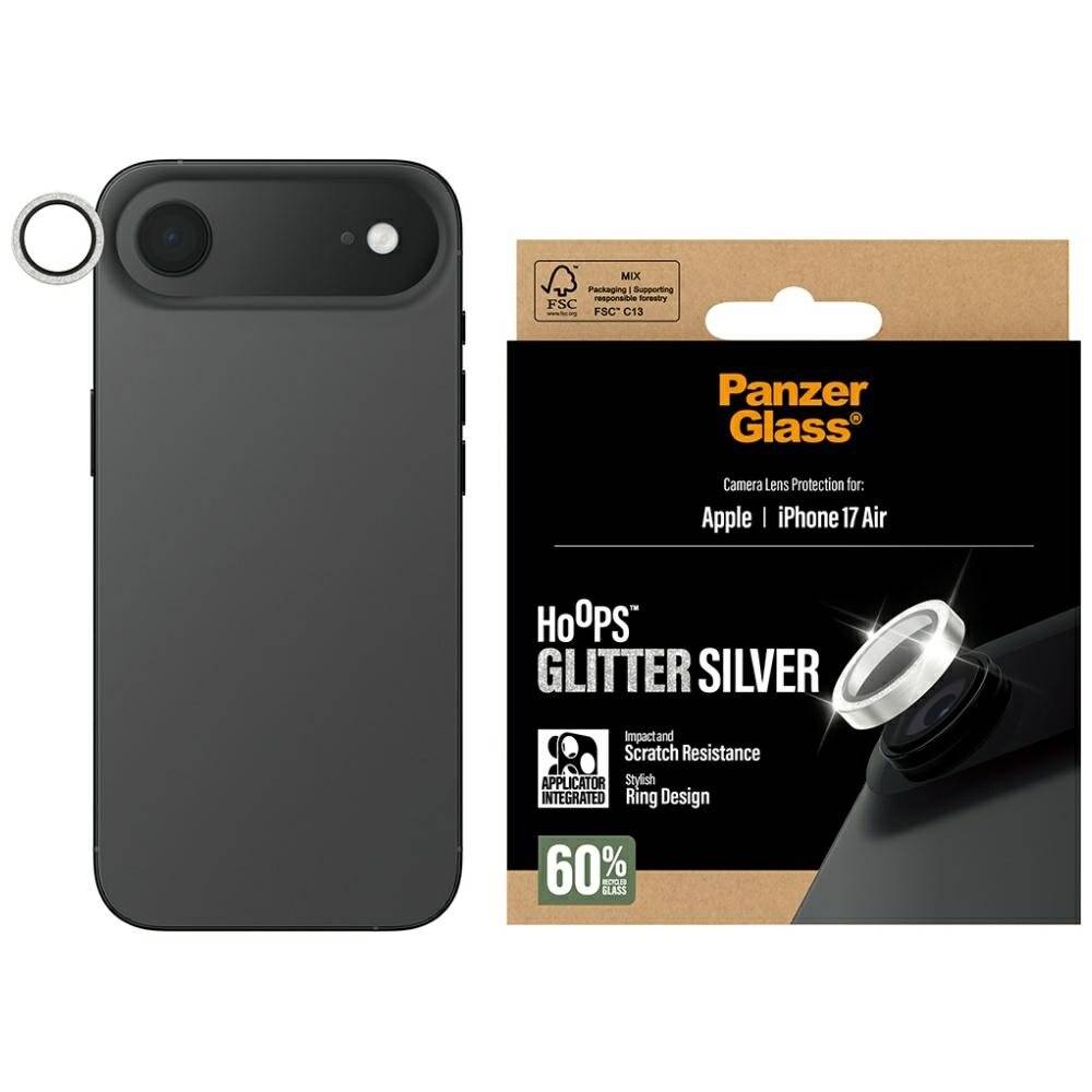 Schutzglass Hoops Glitter Displayschutzfolie aus gehärtetem Glas für iPhone Air, Silber