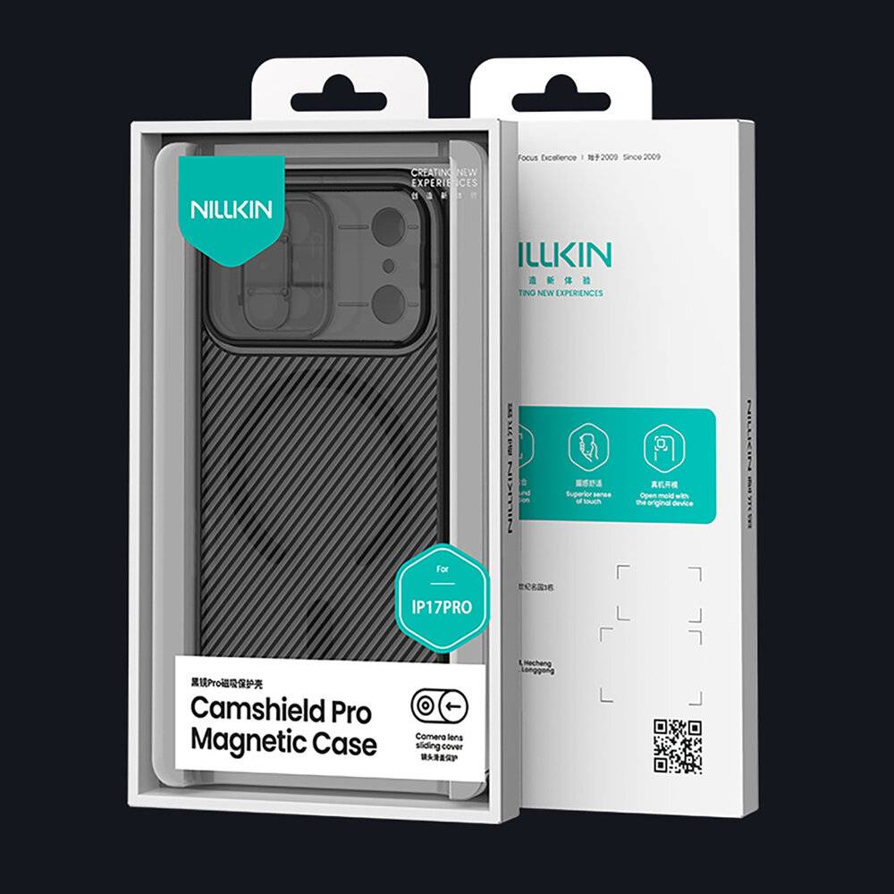 Nillkin CamShield Pro MagSafe-kompatible Hülle für iPhone 17 Pro – Transparent Schwarz