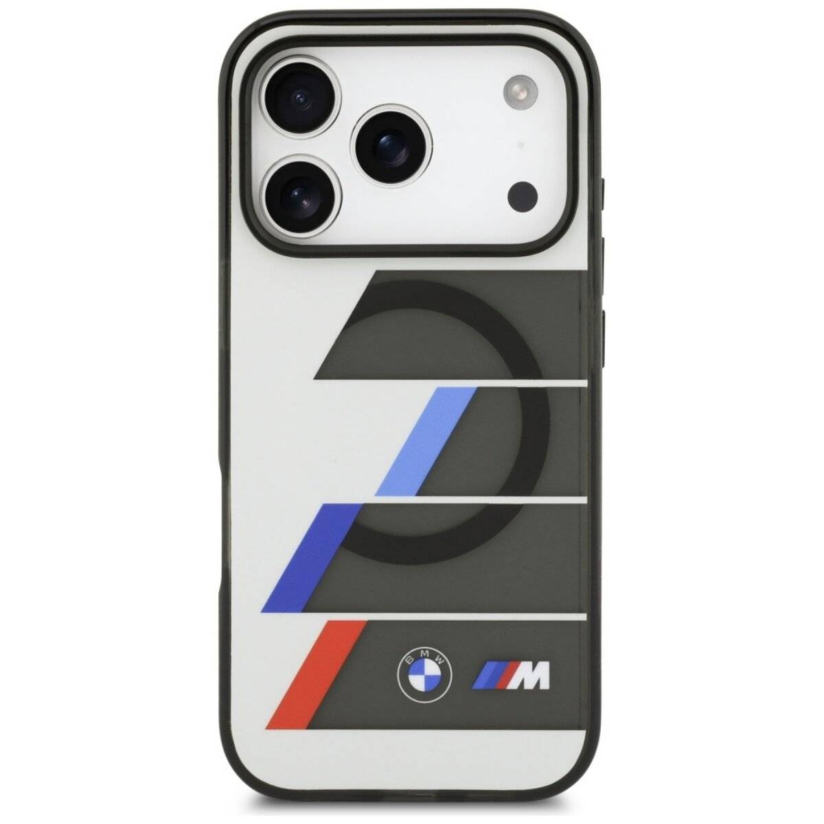 BMW M IML Metallknöpfe, dreifarbige Linien, MagSafe-Hülle für iPhone 17 Pro – Grau