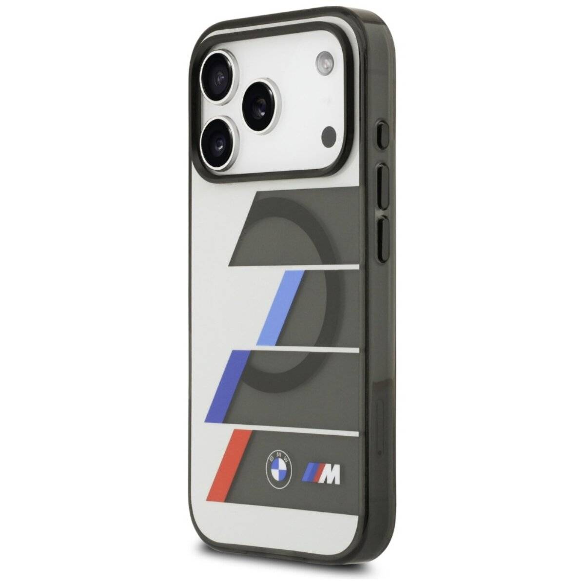 BMW M IML Metallknöpfe, dreifarbige Linien, MagSafe-Hülle für iPhone 17 Pro – Grau