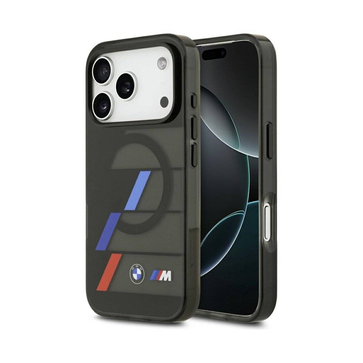 BMW M IML Metallknöpfe, dreifarbige Linien, MagSafe-Hülle für iPhone 17 Pro – Schwarz