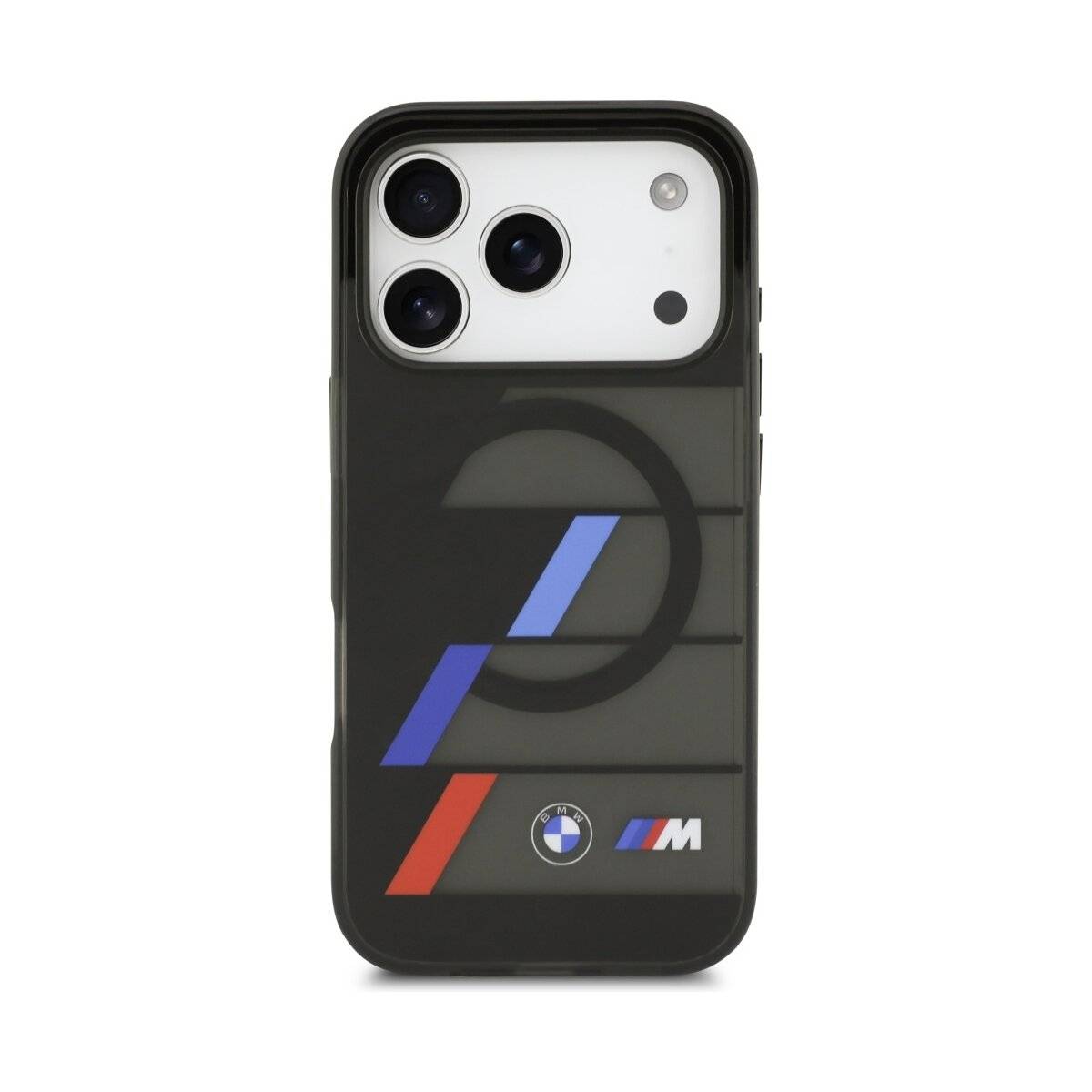 BMW M IML Metallknöpfe, dreifarbige Linien, MagSafe-Hülle für iPhone 17 Pro – Schwarz