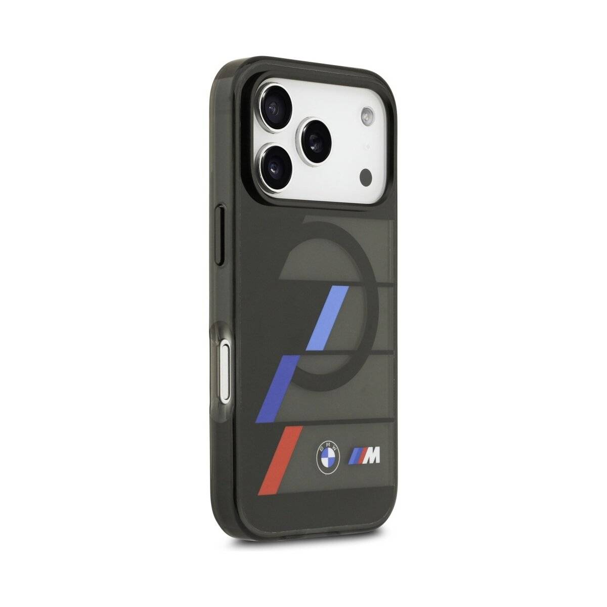 BMW M IML Metallknöpfe, dreifarbige Linien, MagSafe-Hülle für iPhone 17 Pro – Schwarz
