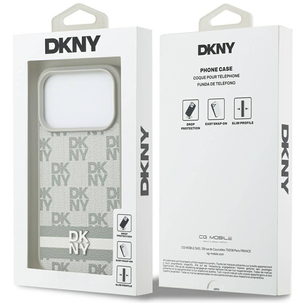 DKNY iPhone 17 Pro Hülle mit Karomuster und Streifen – Beige